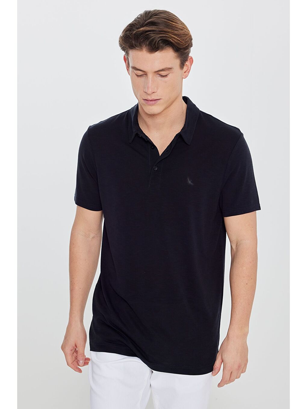 Erkek Siyah Yumuşak Dokulu Slim Fit Dar Kesim Polo Yaka Tişört-2