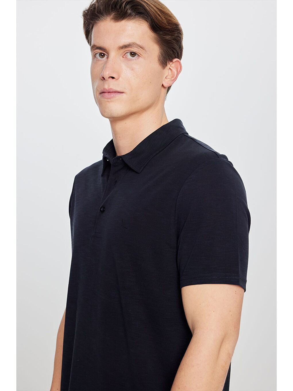 Erkek Siyah Yumuşak Dokulu Slim Fit Dar Kesim Polo Yaka Tişört-3