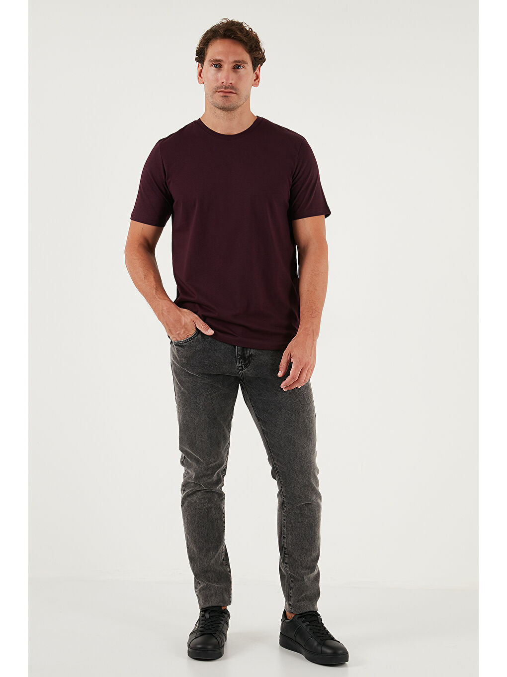 Bordo Pamuklu Regular Fit Bisiklet Yaka %100 Pamuk Tişört 59020204-1