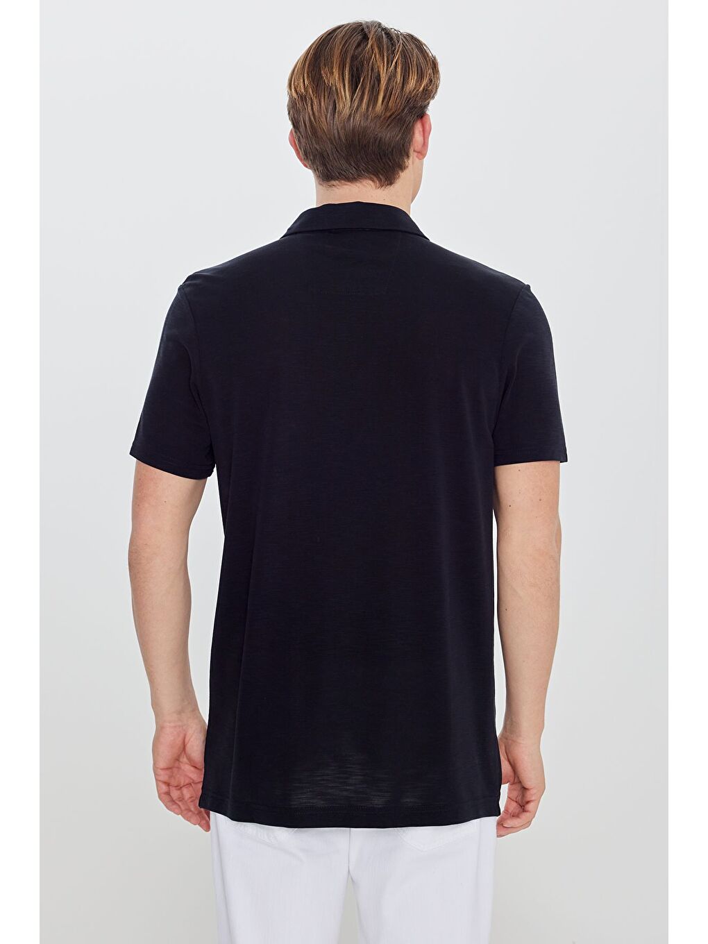 Erkek Siyah Yumuşak Dokulu Slim Fit Dar Kesim Polo Yaka Tişört-4