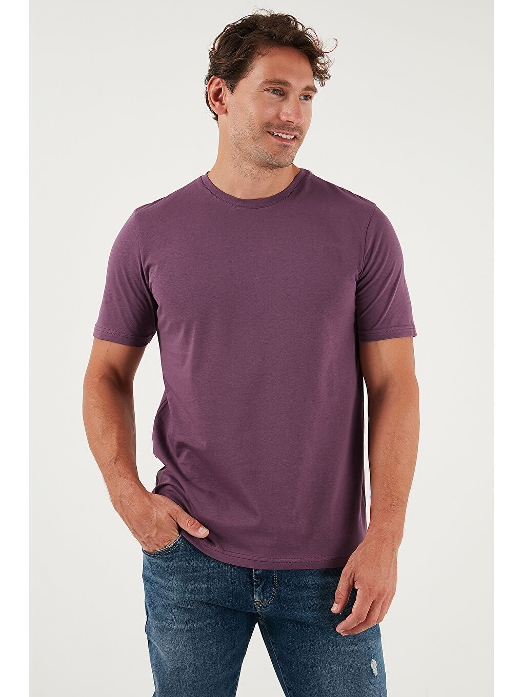 Mürdüm Pamuklu Regular Fit Bisiklet Yaka Tişört 59020204-3