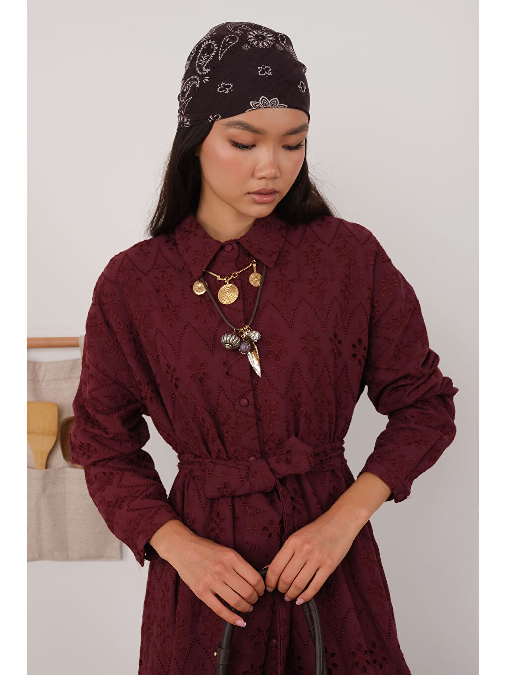 Brode Elbise Bordo-4