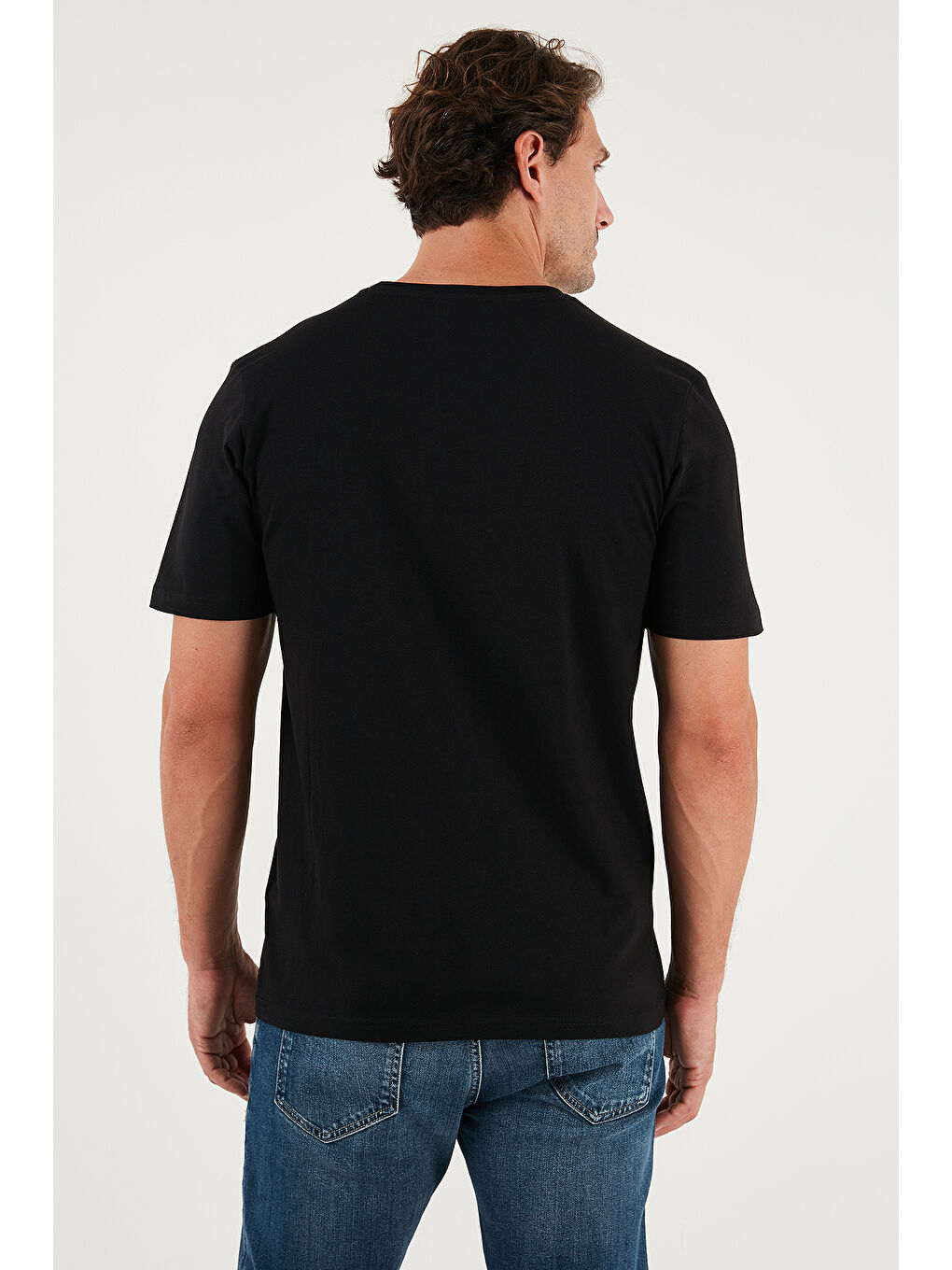 Siyah Pamuklu Regular Fit Bisiklet Yaka %100 Pamuk Tişört 59020204-6