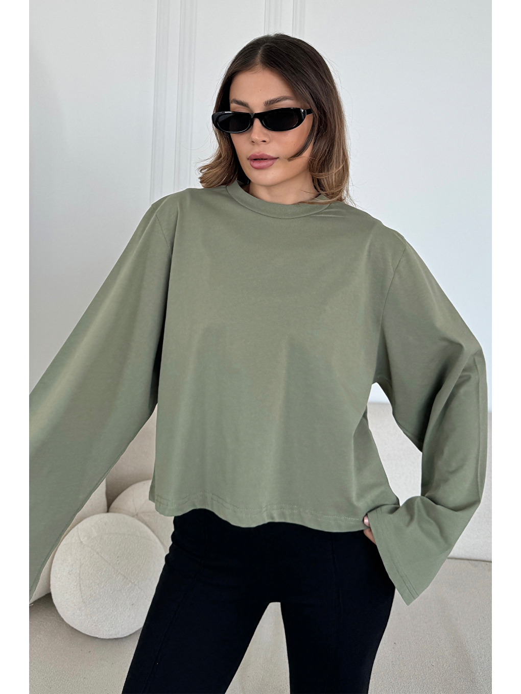 Geniş Kol Oversize 2'Li Paket T-Shirt 965 Haki/Füme-1