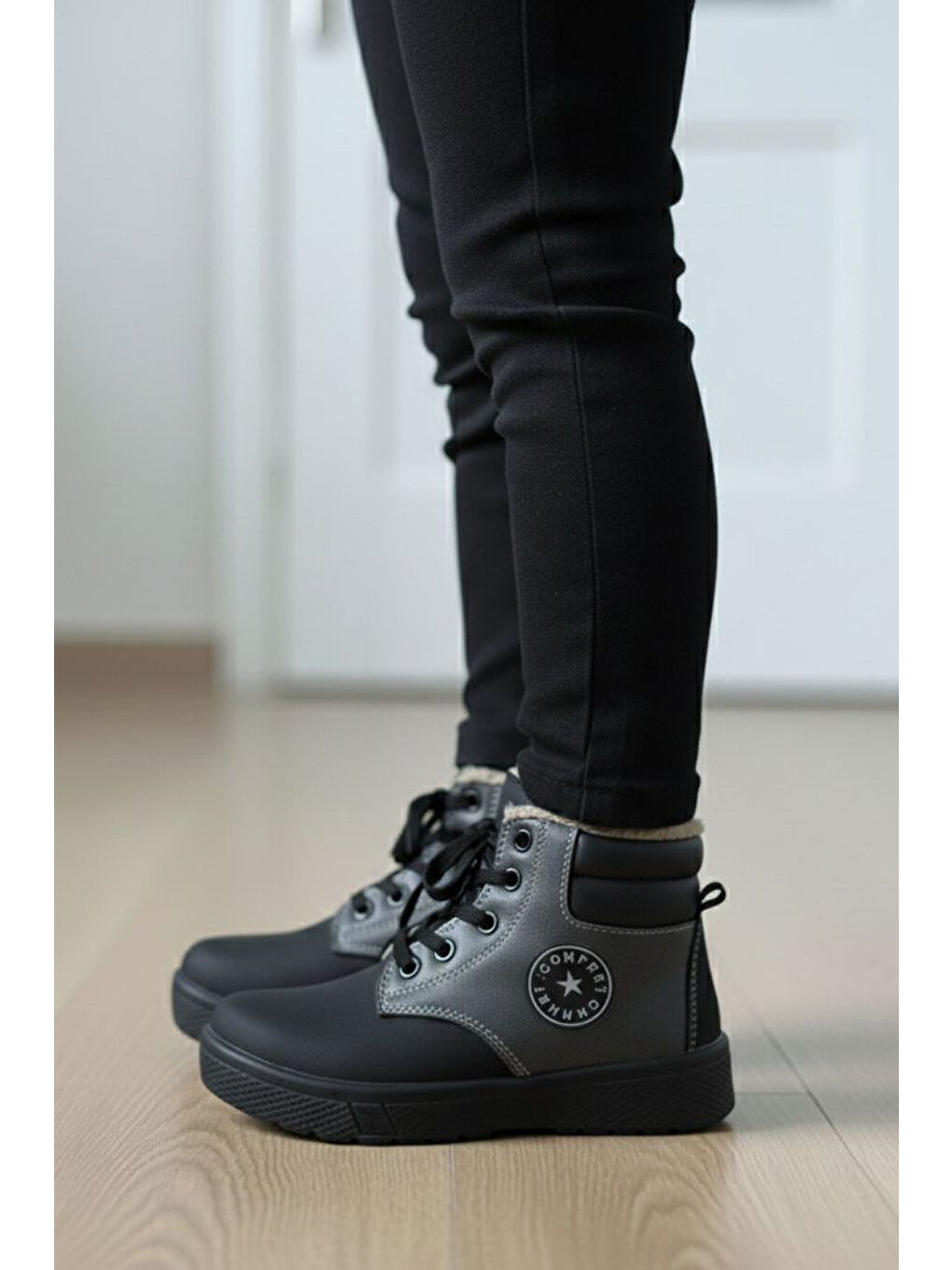 Kız Çocuk Gri İçi Pelüş Suni Deri Bot - 28079-GRI