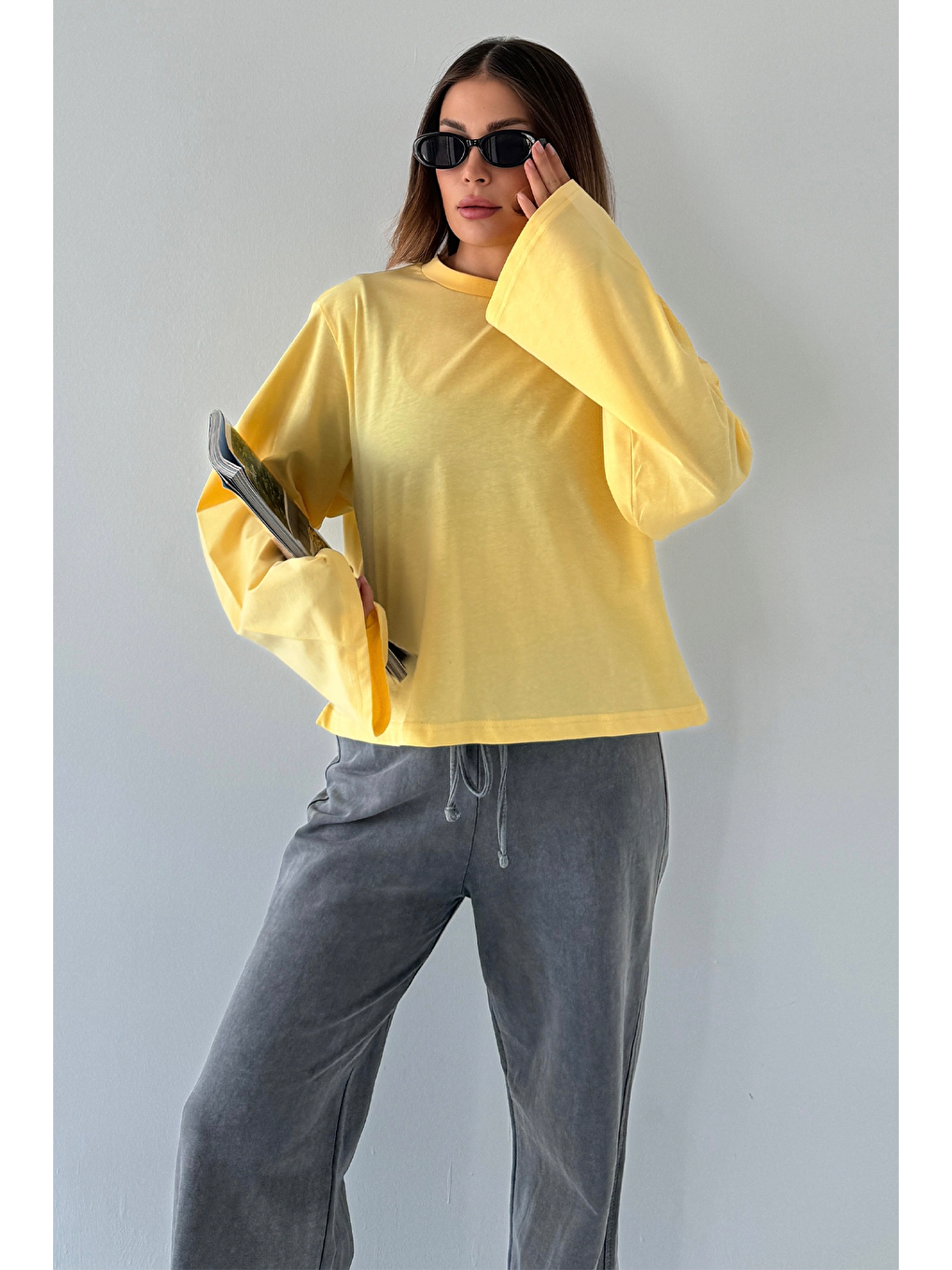 Geniş Kol Oversize 2'Li Paket T-Shirt 965 Lila/Sarı-2