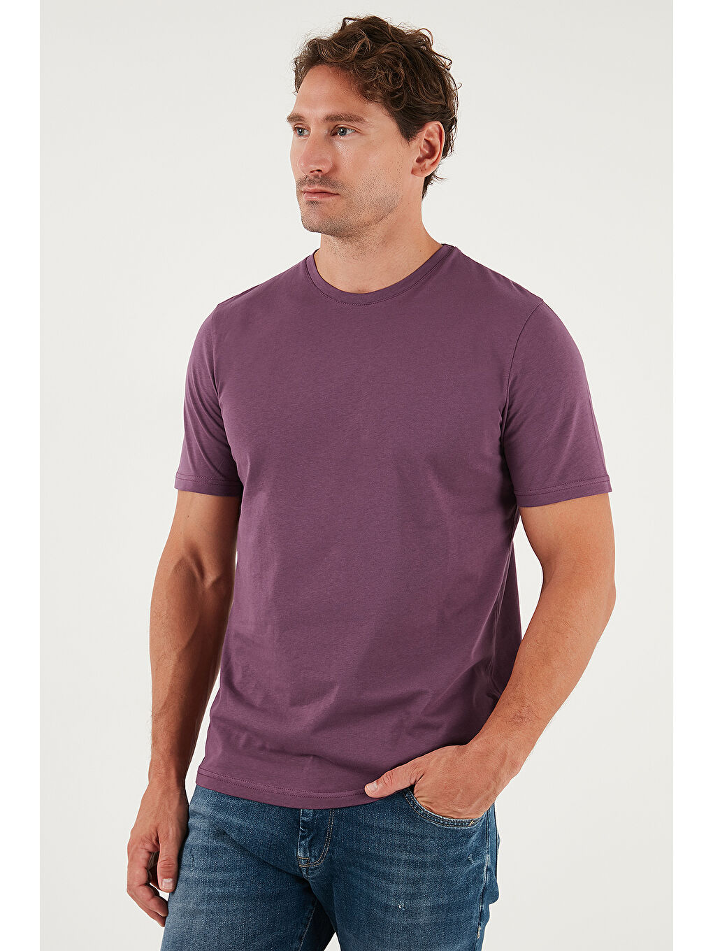 Mürdüm Pamuklu Regular Fit Bisiklet Yaka Tişört 59020204-4