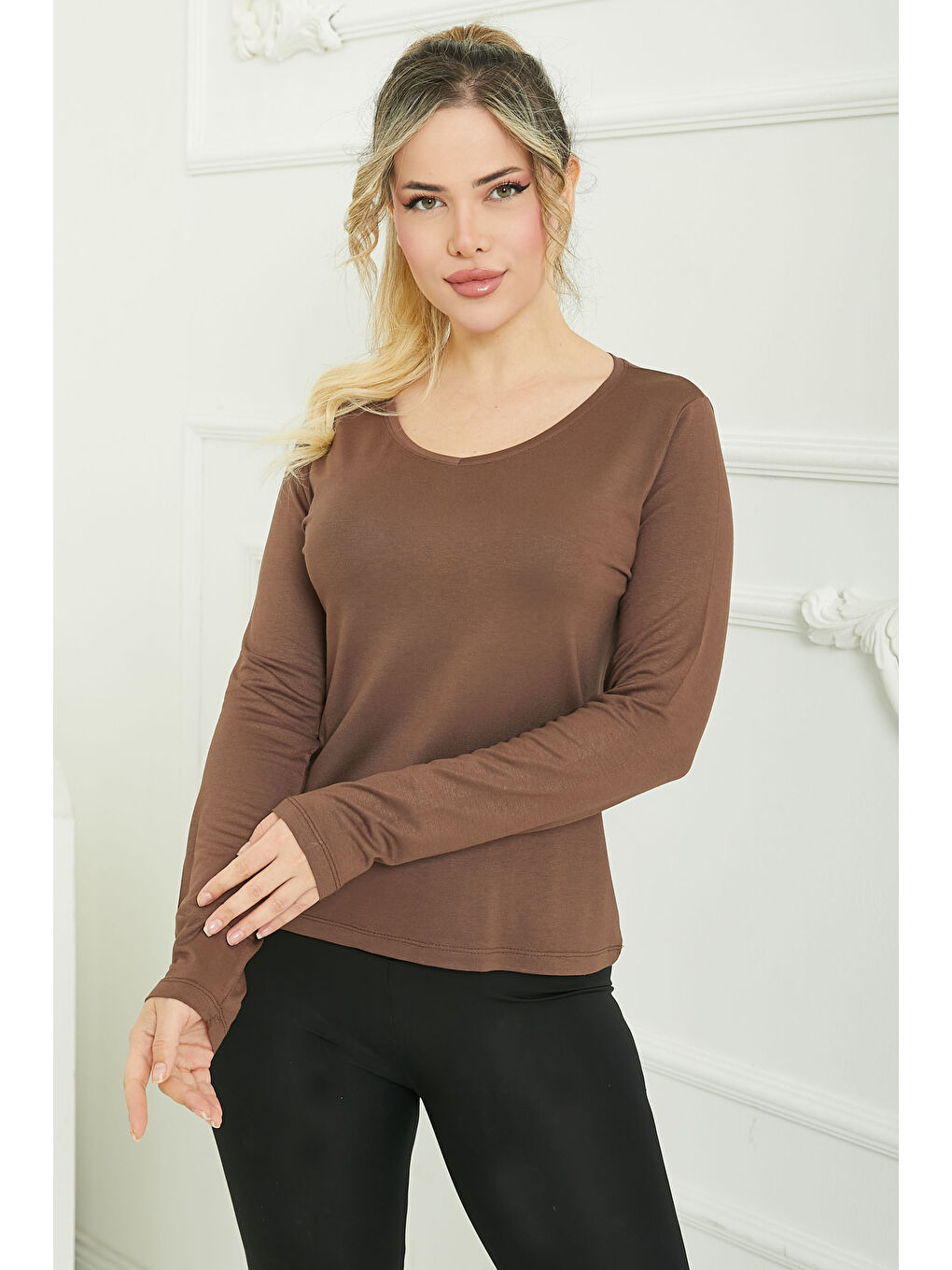 Kahverengi V Yaka Viskon Badi Kahve - 26826-4