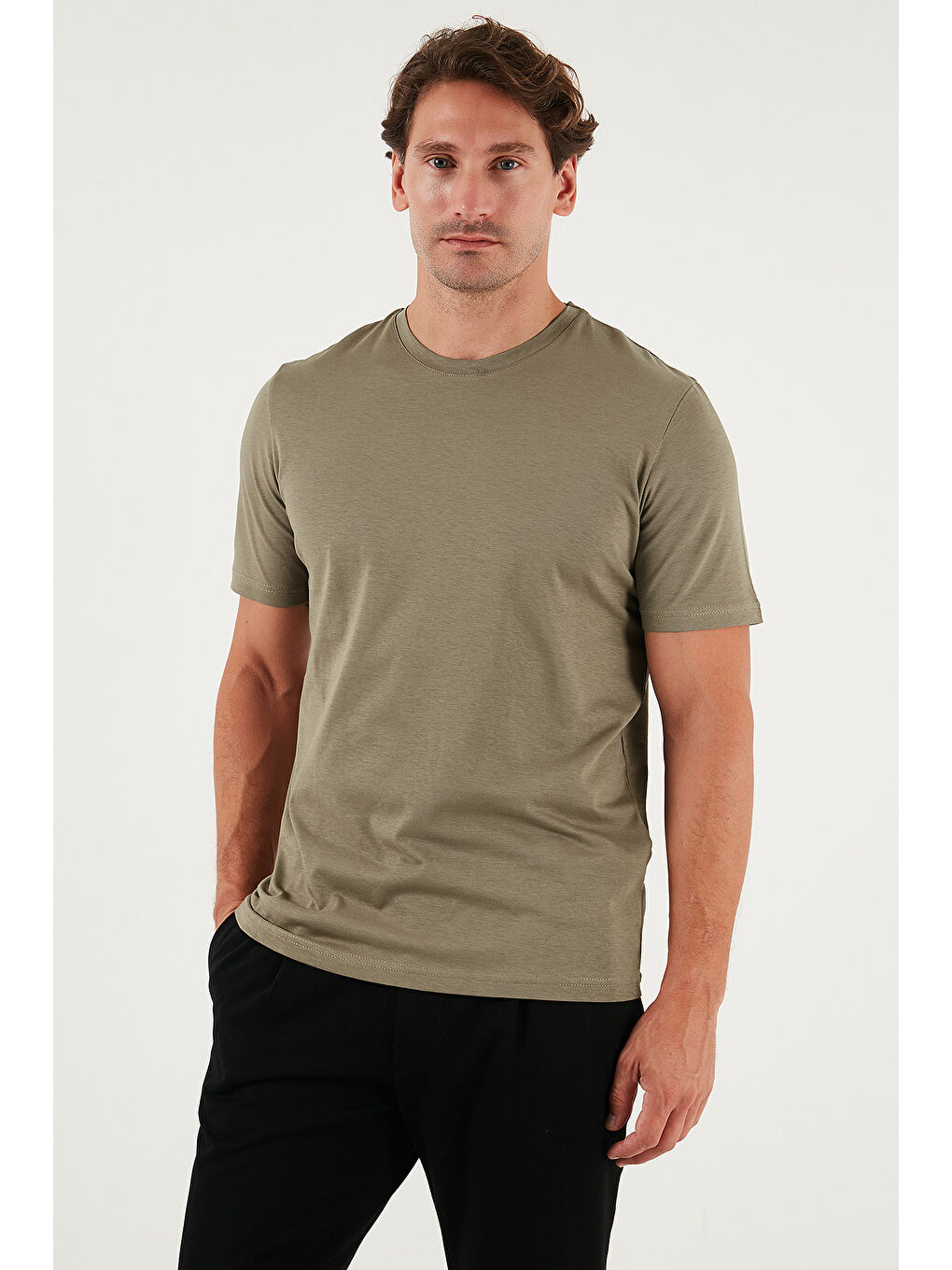 Yeşil Pamuklu Regular Fit Bisiklet Yaka %100 Pamuk Tişört 59020204-3