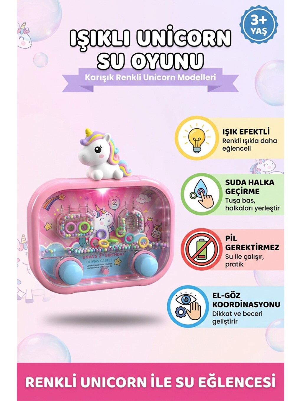Işıklı Su Oyunu Suda Halka Geçirme Nostaljik El Atarisi Pilsiz Su İle Çalışan 3+ Yaş Çocuk O-1