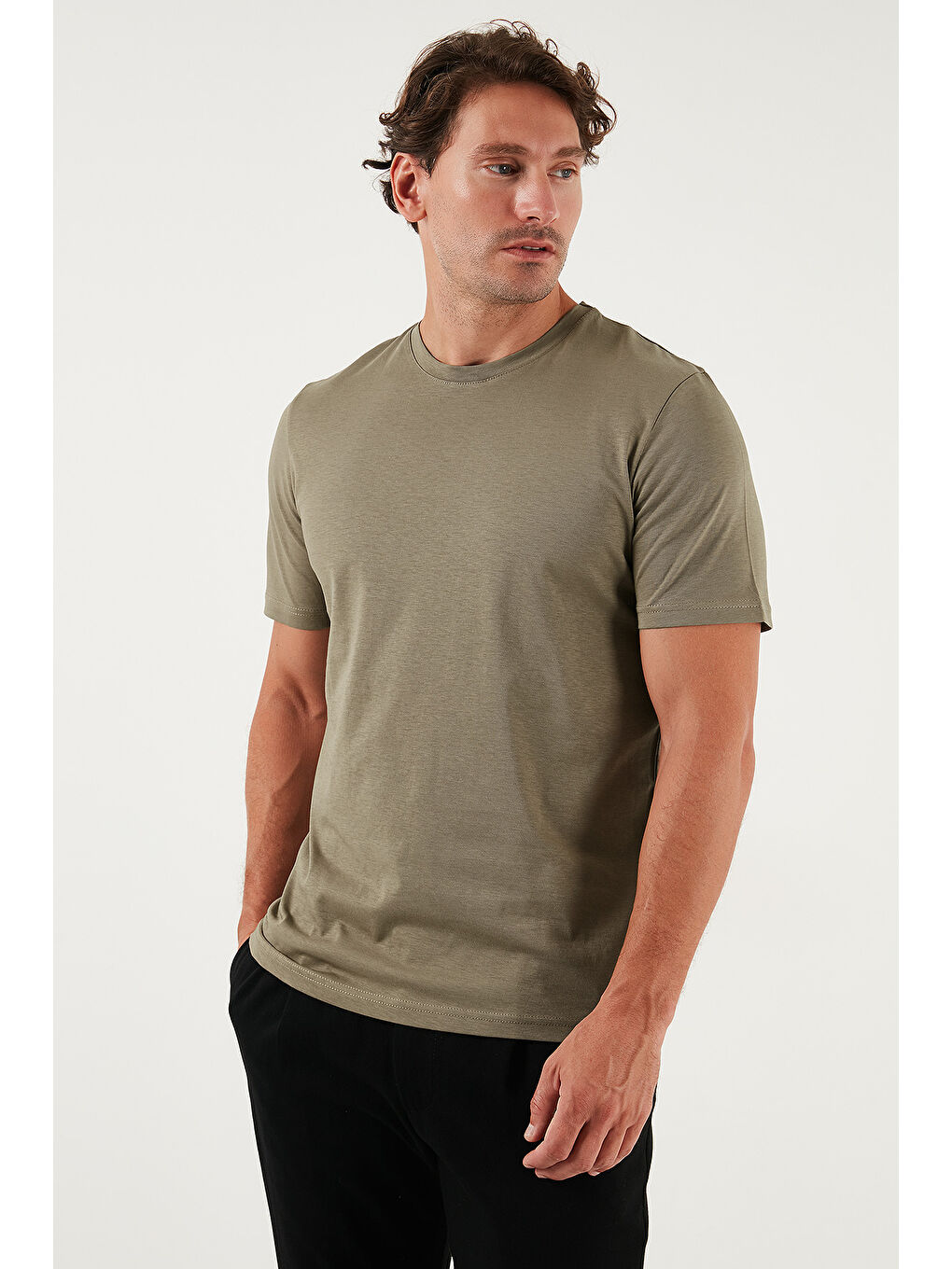 Yeşil Pamuklu Regular Fit Bisiklet Yaka %100 Pamuk Tişört 59020204-4