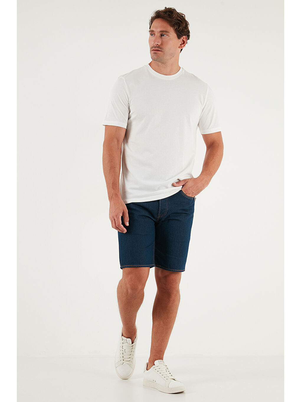 Ekru Pamuklu Regular Fit Bisiklet Yaka %100 Pamuk Tişört 59020204-1