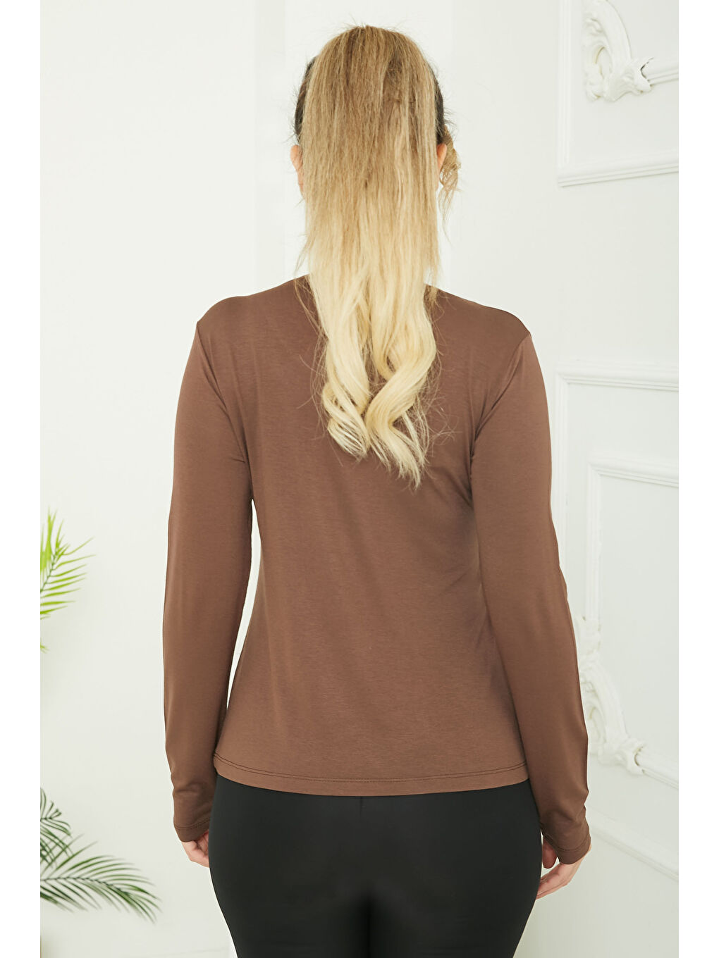 Kahverengi V Yaka Viskon Badi Kahve - 26826-6