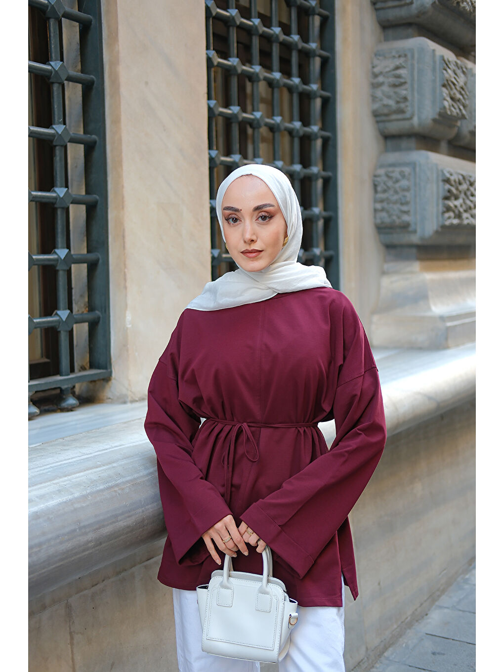 Kadın Detaylı Yırtmaçlı Tunik Bordo-3