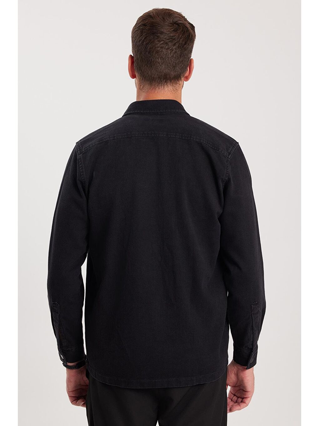 Regular Fit Rahat Kesim Cepli Denim Düğmeli Yaka Siyah Jean Gömlek-6