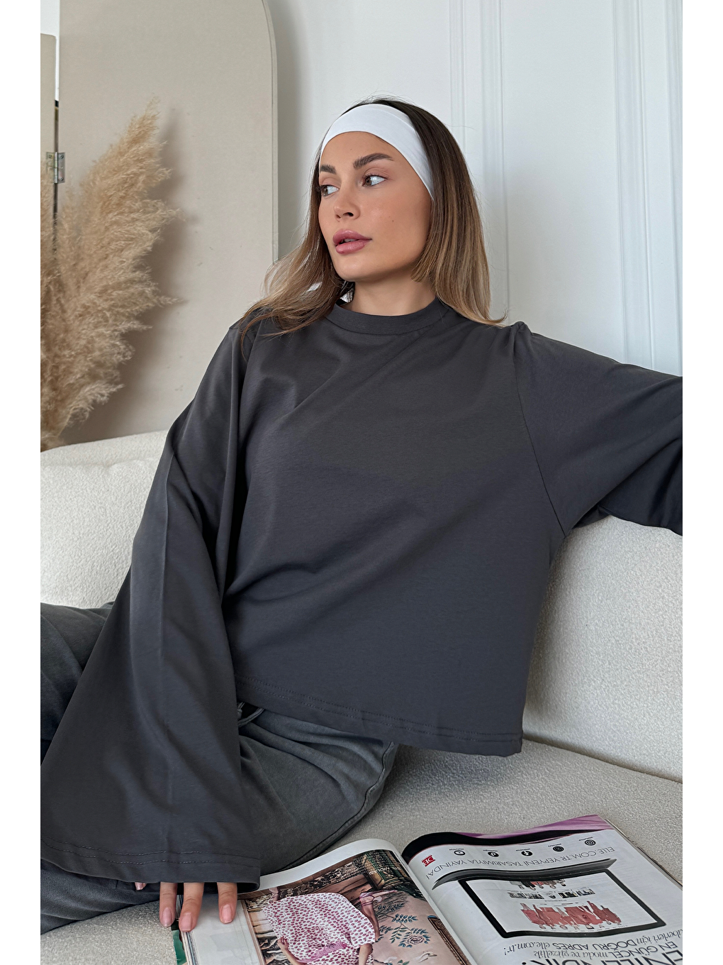 Geniş Kol Oversize 2'Li Paket T-Shirt 965 Haki/Füme-2