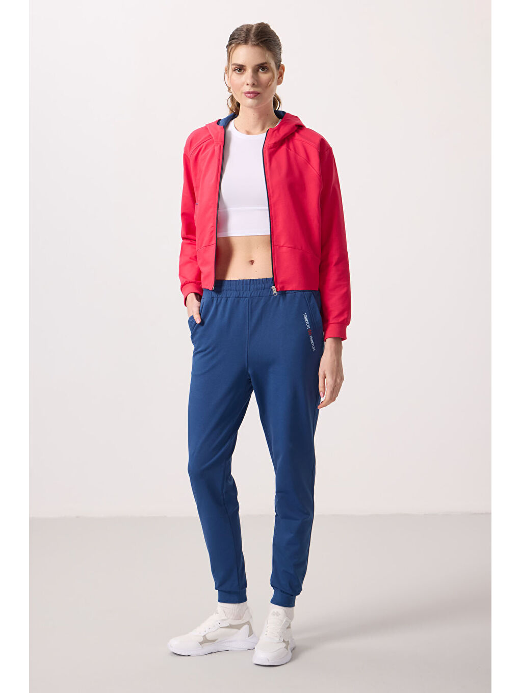 Viva Kırmızı Parlament Kapüşonlu Fermuarlı Oversize Kadın Eşofman Takım   95328-1