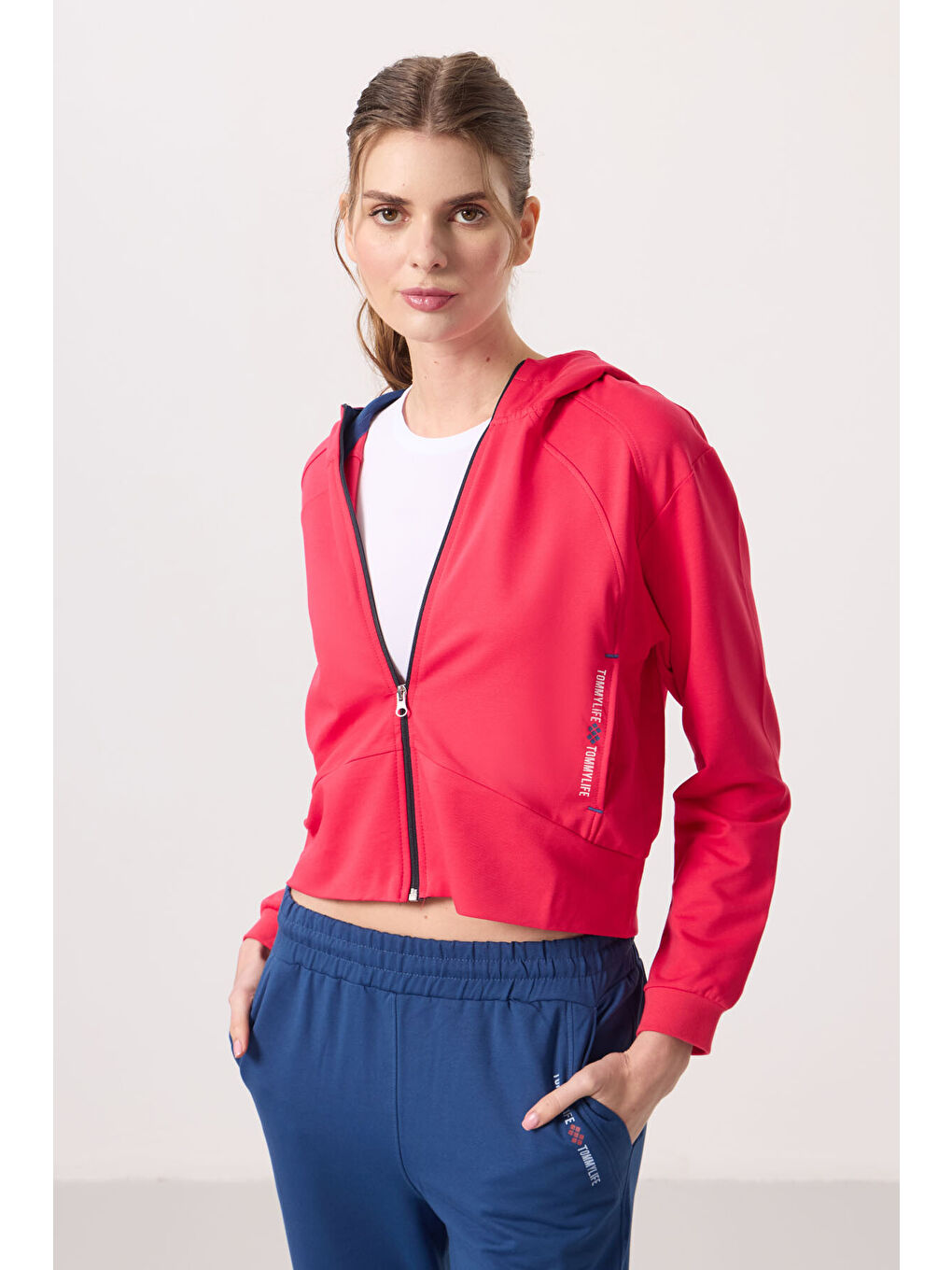 Viva Kırmızı Parlament Kapüşonlu Fermuarlı Oversize Kadın Eşofman Takım   95328-5