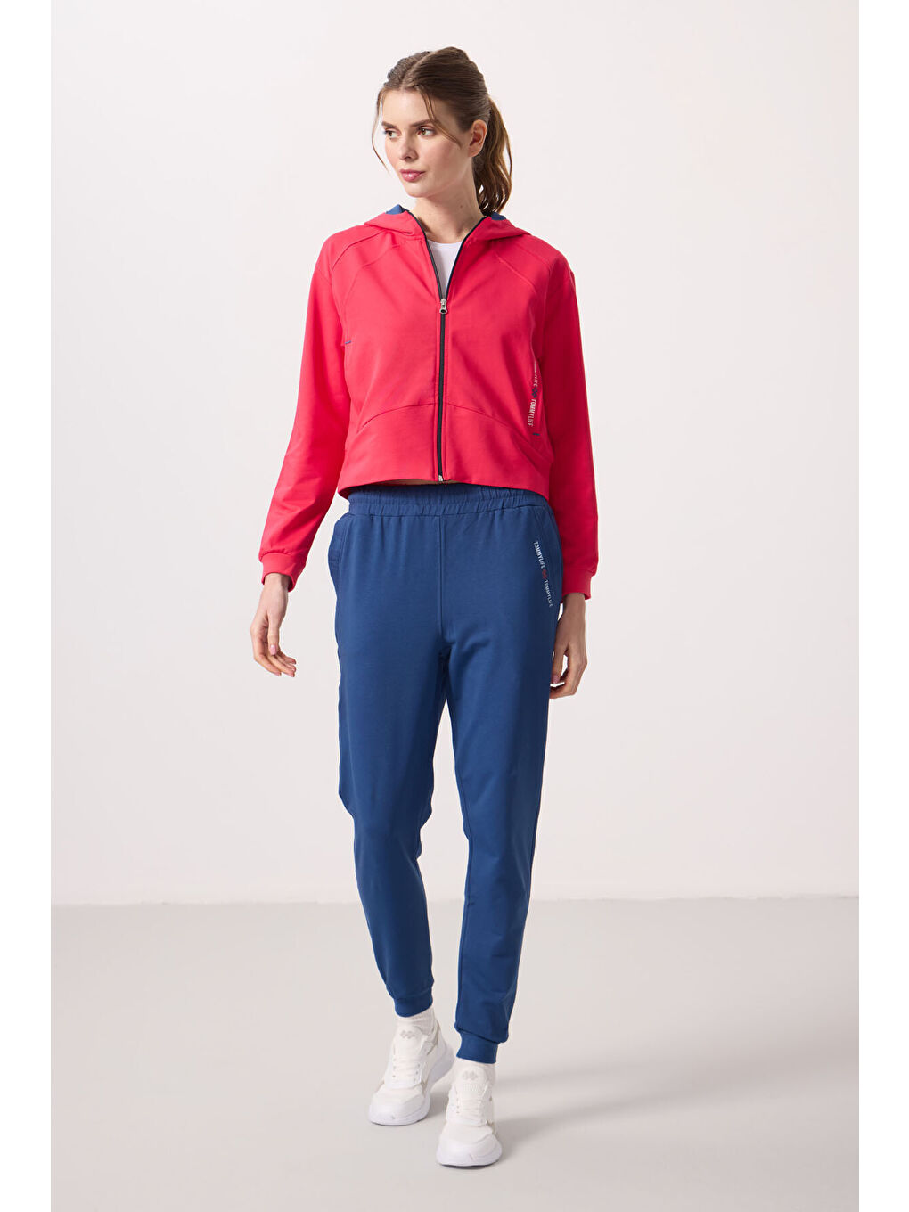 Viva Kırmızı Parlament Kapüşonlu Fermuarlı Oversize Kadın Eşofman Takım   95328-7