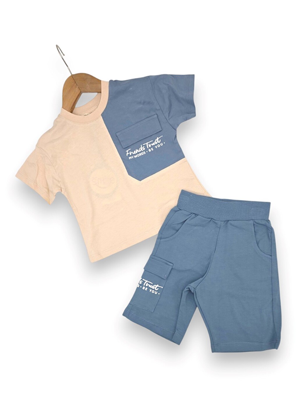 Mavi Erkek Çocuk Yazlık Cep Detaylı T-shirt Şort 2'li Alt Üst Takım-3