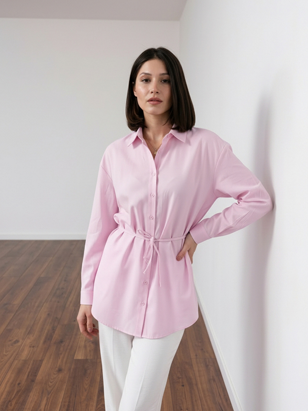 Pembe Çok Yönlü Bağlanabilir Oversize Gömlek