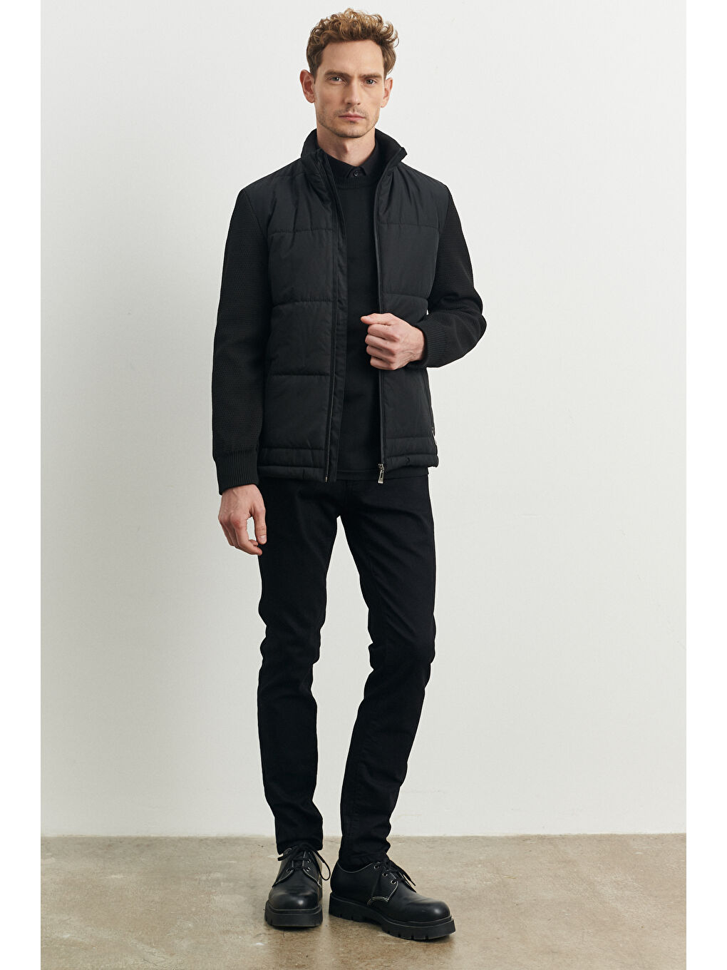 Erkek Siyah Standart Fit Dik Yaka Desenli Casual Kaban-1