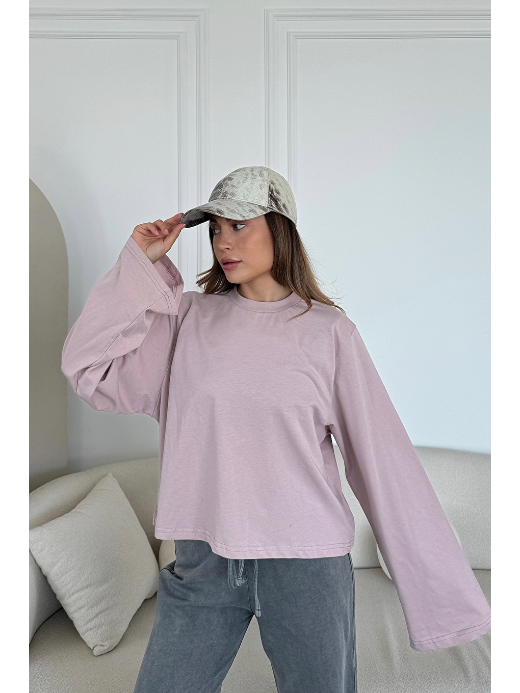 Geniş Kol Oversize 2'Li Paket T-Shirt 965 Lila/Sarı-3