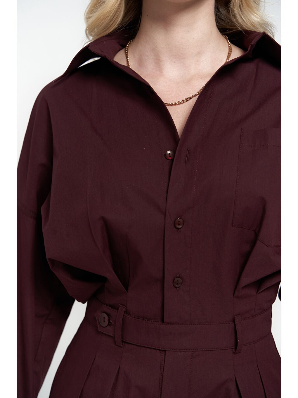 Moaen Kemer Detay Kısa Bordo Tulum-5