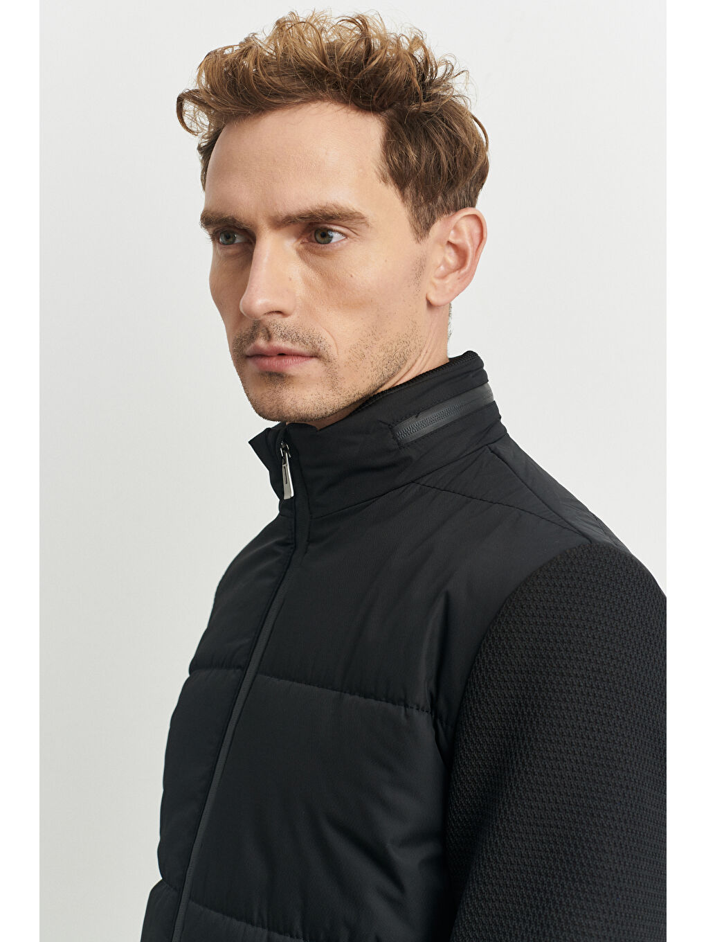 Erkek Siyah Standart Fit Dik Yaka Desenli Casual Kaban-3