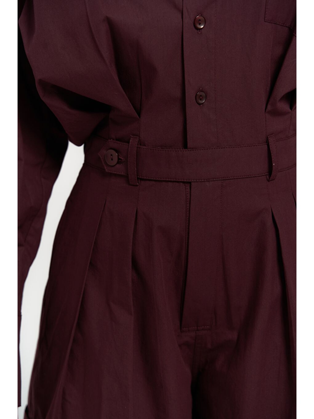 Moaen Kemer Detay Kısa Bordo Tulum-6