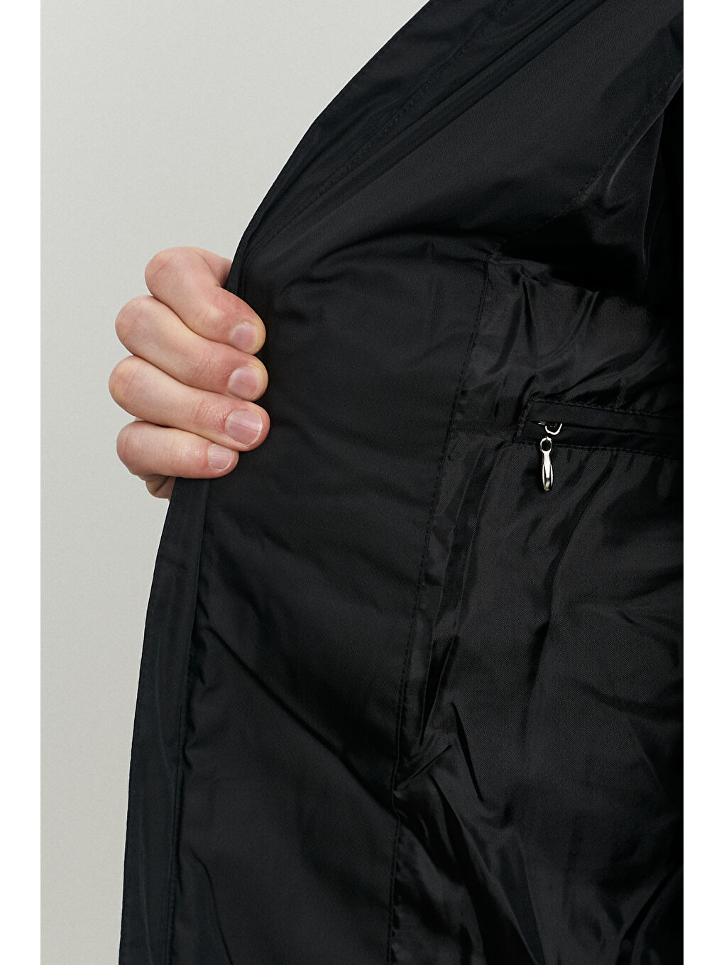 Erkek Siyah Standart Fit Dik Yaka Desenli Casual Kaban-4