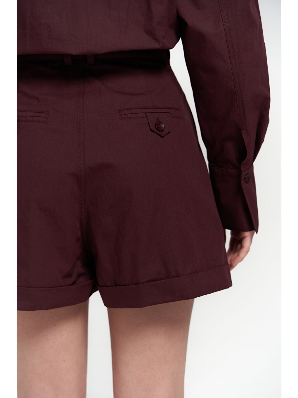 Moaen Kemer Detay Kısa Bordo Tulum-7