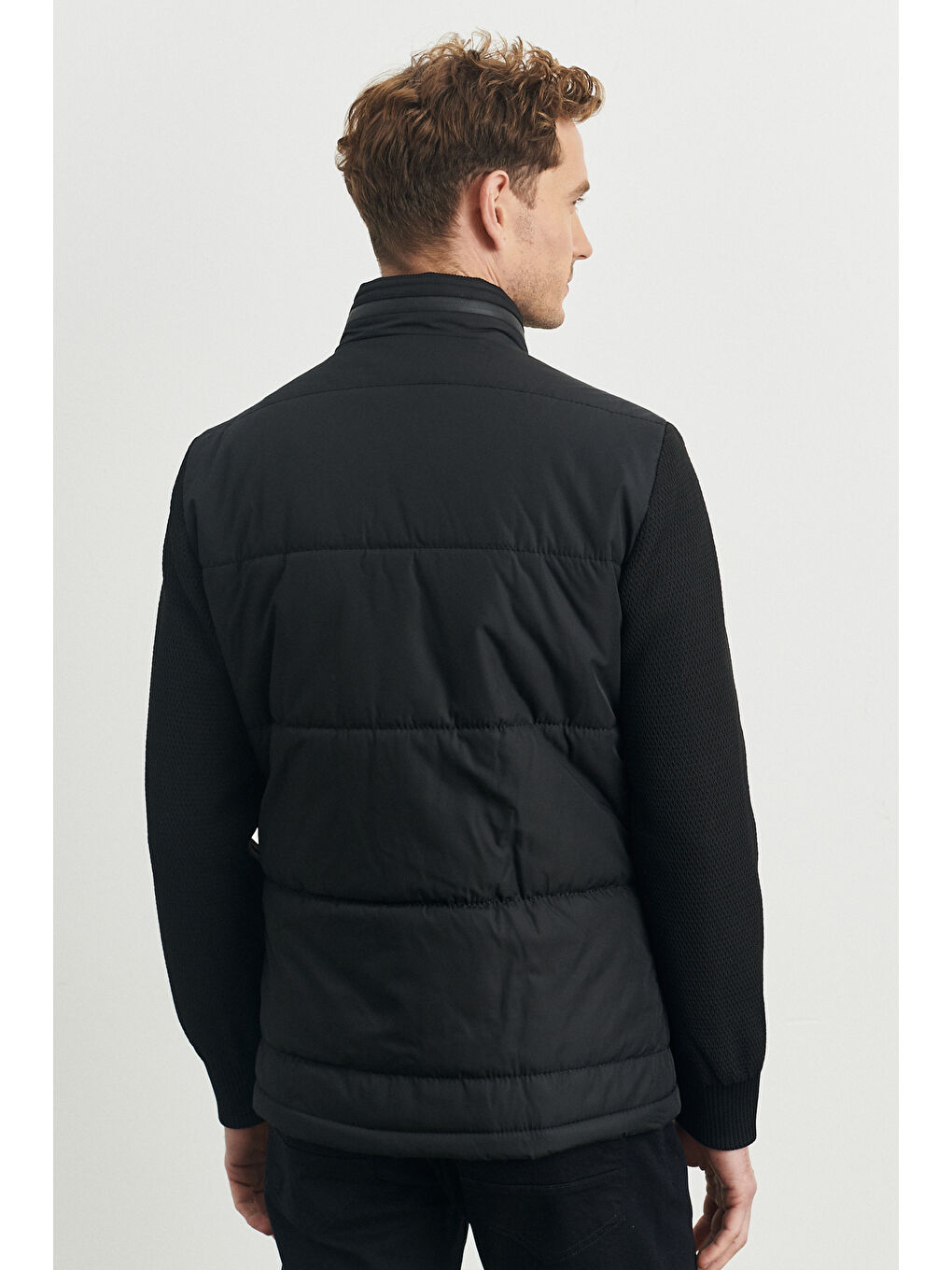 Erkek Siyah Standart Fit Dik Yaka Desenli Casual Kaban-5