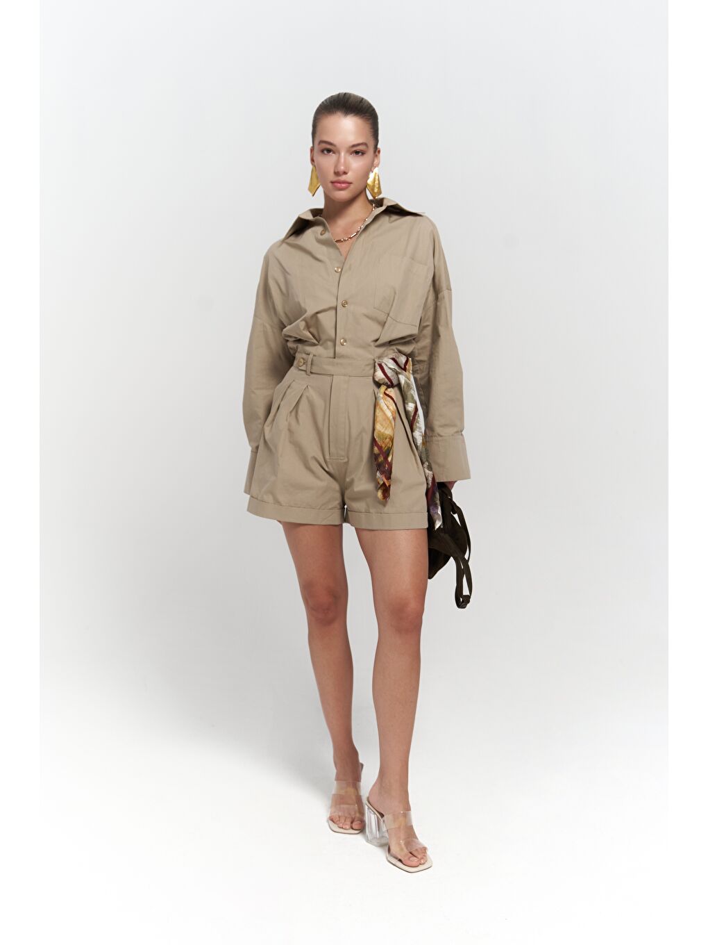 Bej Moaen Kemer Detay Kısa Taş Tulum