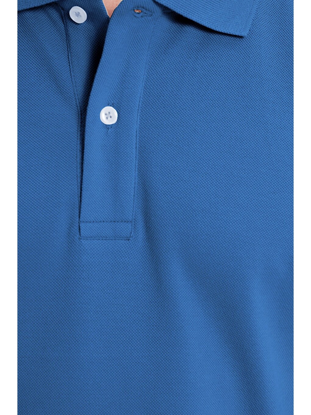 Erkek Slim Fit Dar Kesim %100 Pamuk Kısa Kollu Polo Yaka Mavi Tişört-3