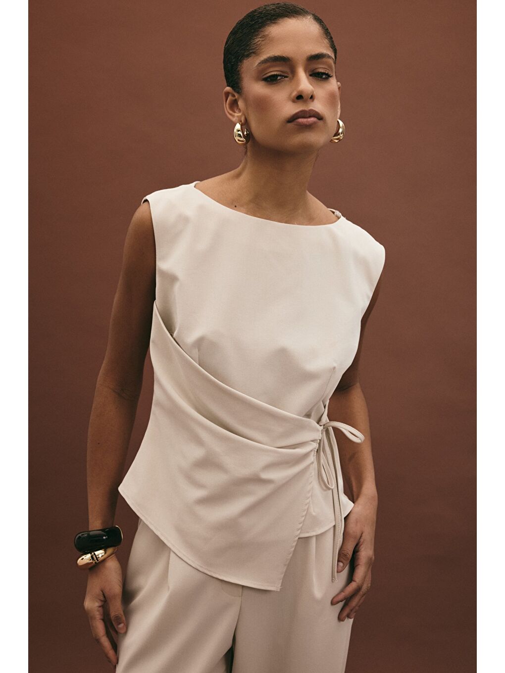 Bej Lena Bluz - Taş