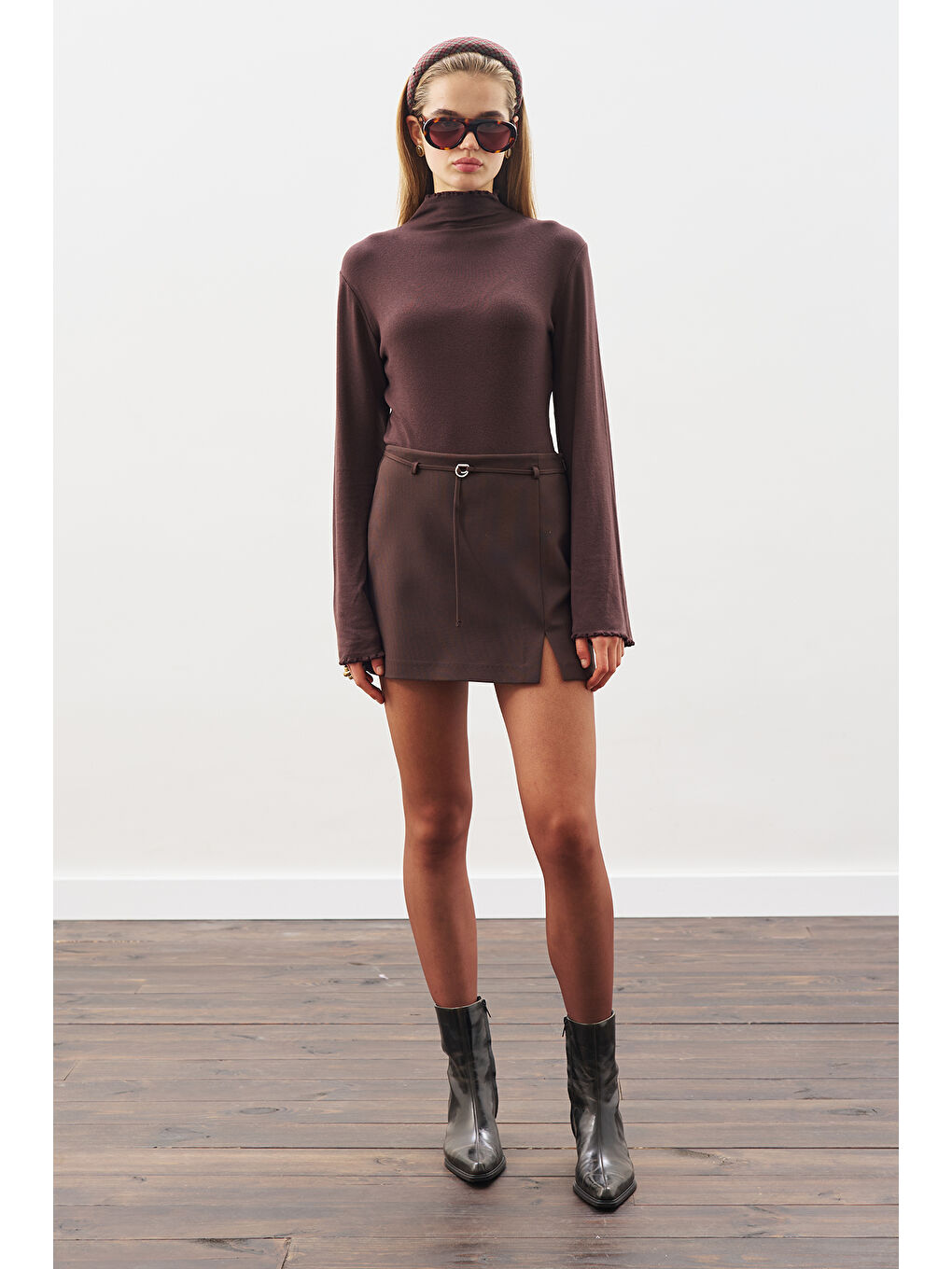 Kahverengi Balıkçı Yaka Bluz Acı Kahve-1