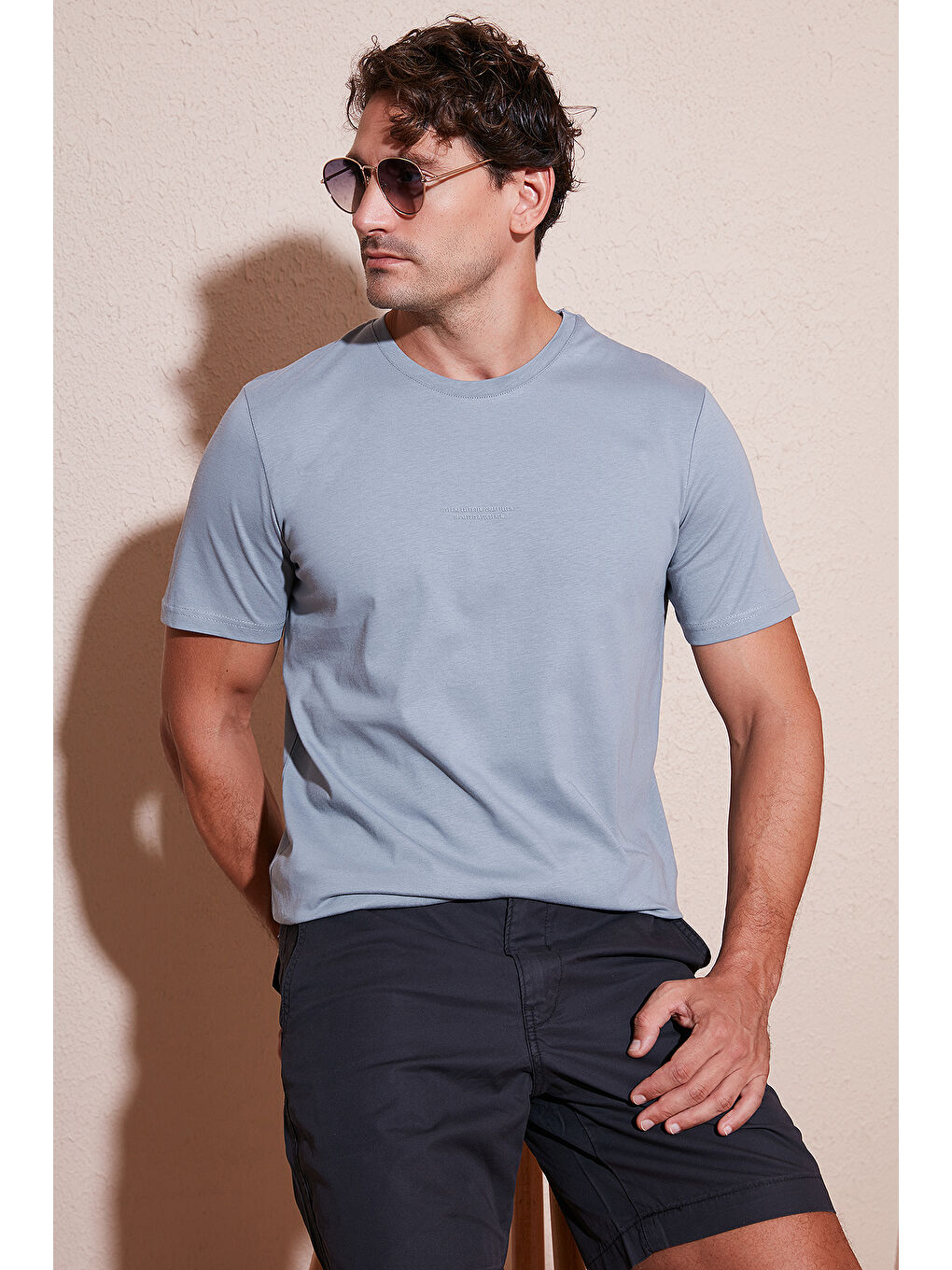 Gri Pamuklu Baskılı Regular Fit Bisiklet Yaka %100 Pamuk Tişört 59020205