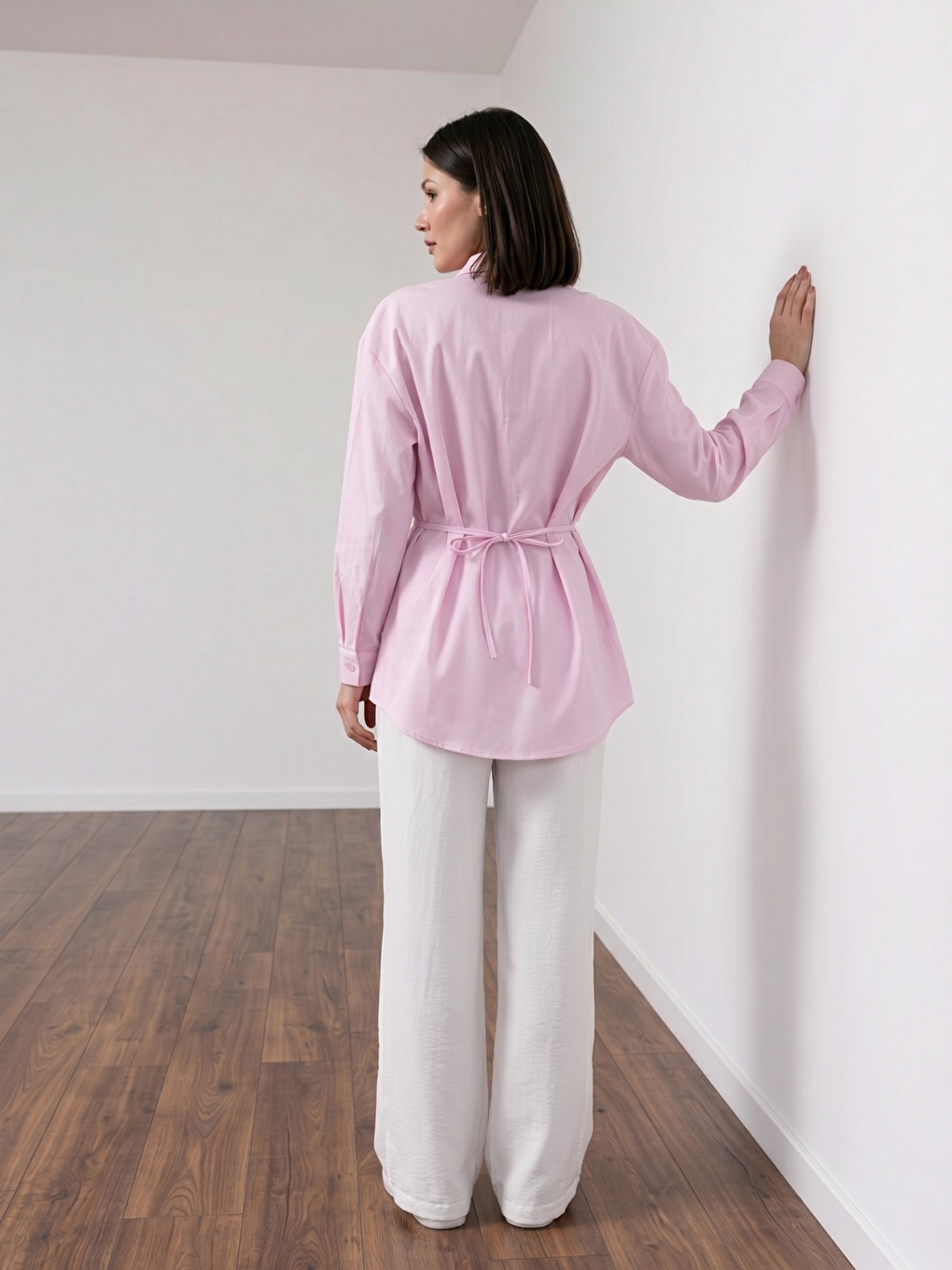 Pembe Çok Yönlü Bağlanabilir Oversize Gömlek-2