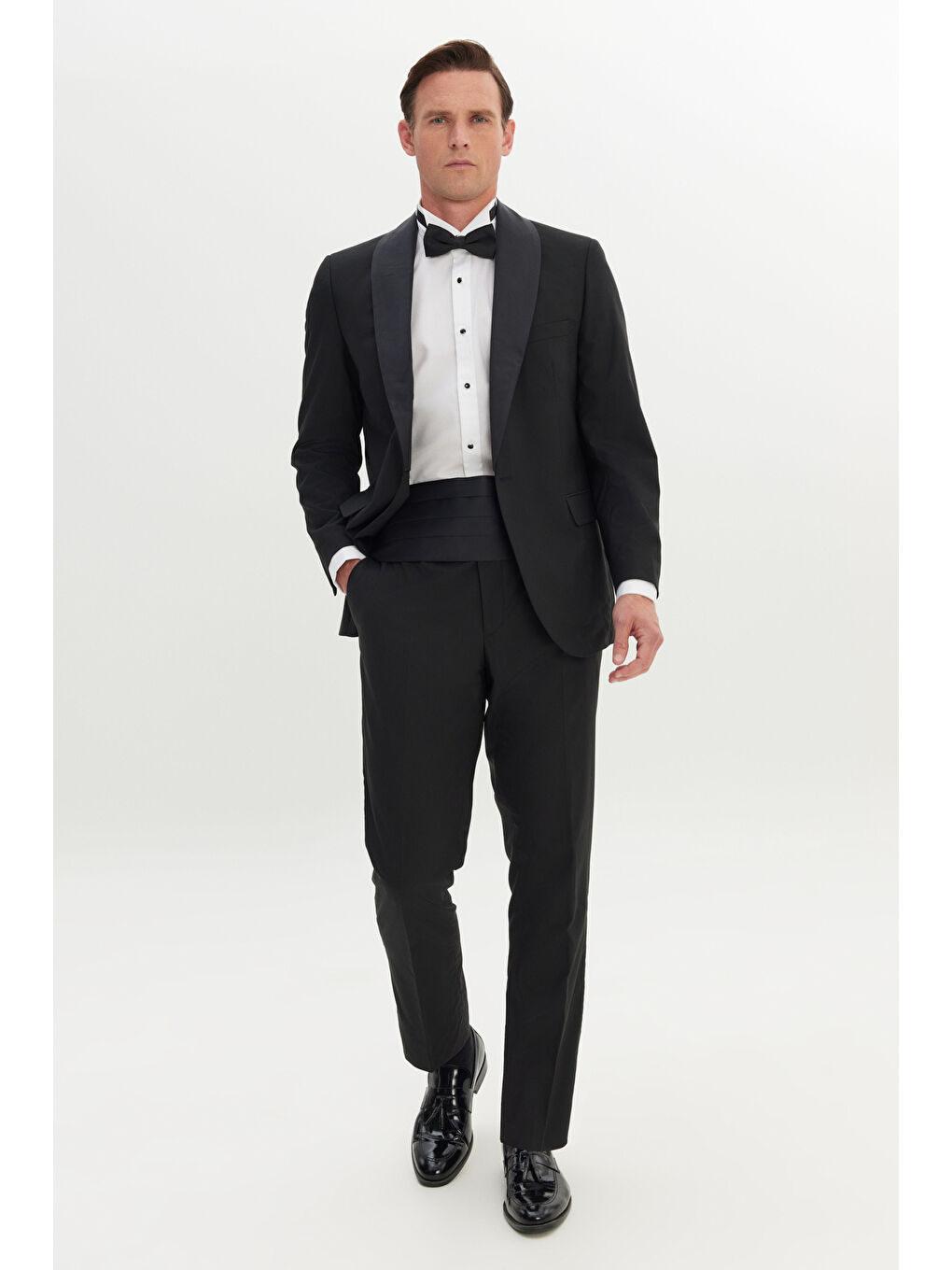 Erkek Siyah Regular Fit Geniş Kesim Kırlangıç Yaka Yünlü Smokin Takım-2