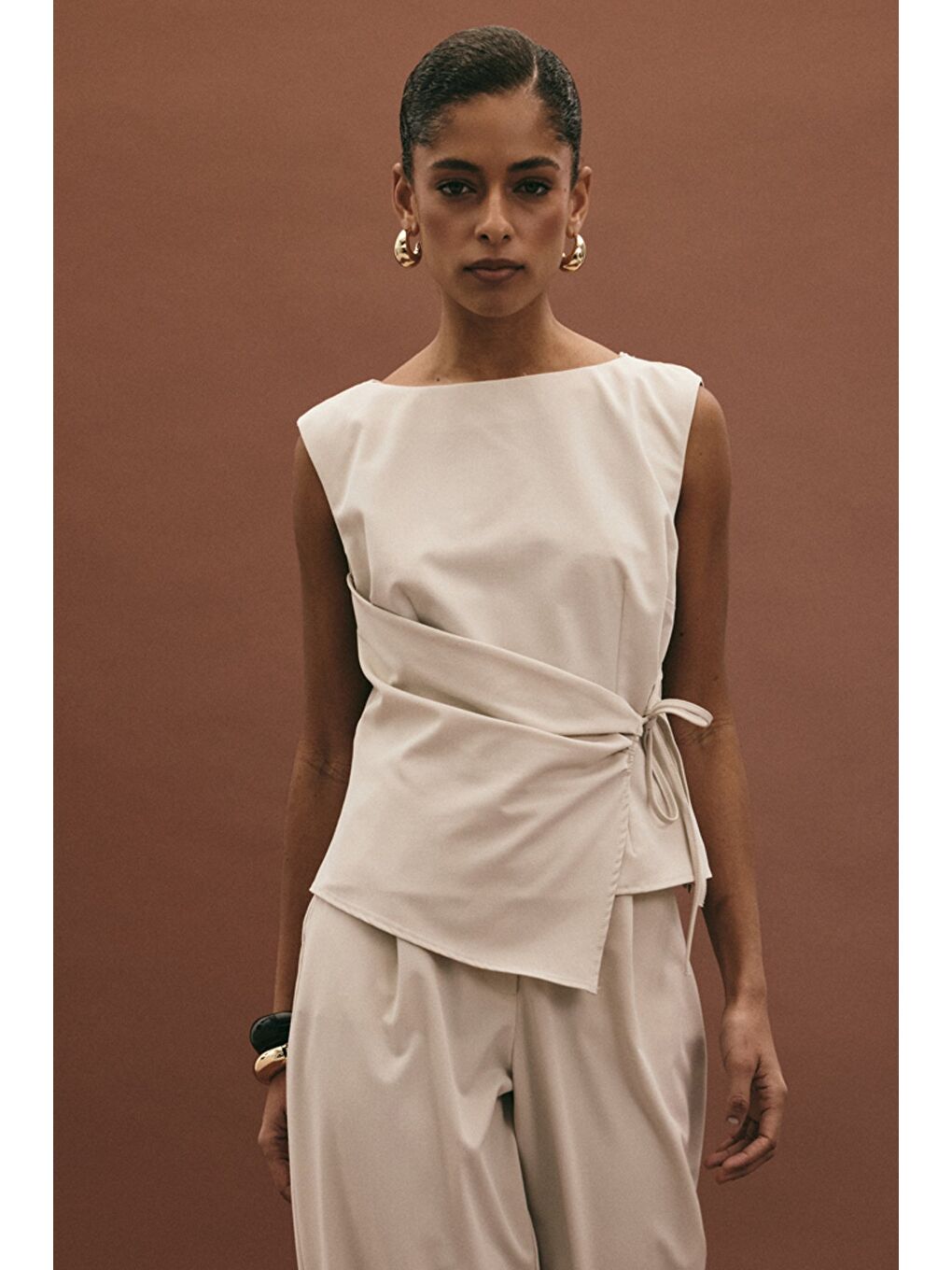 Bej Lena Bluz - Taş-3