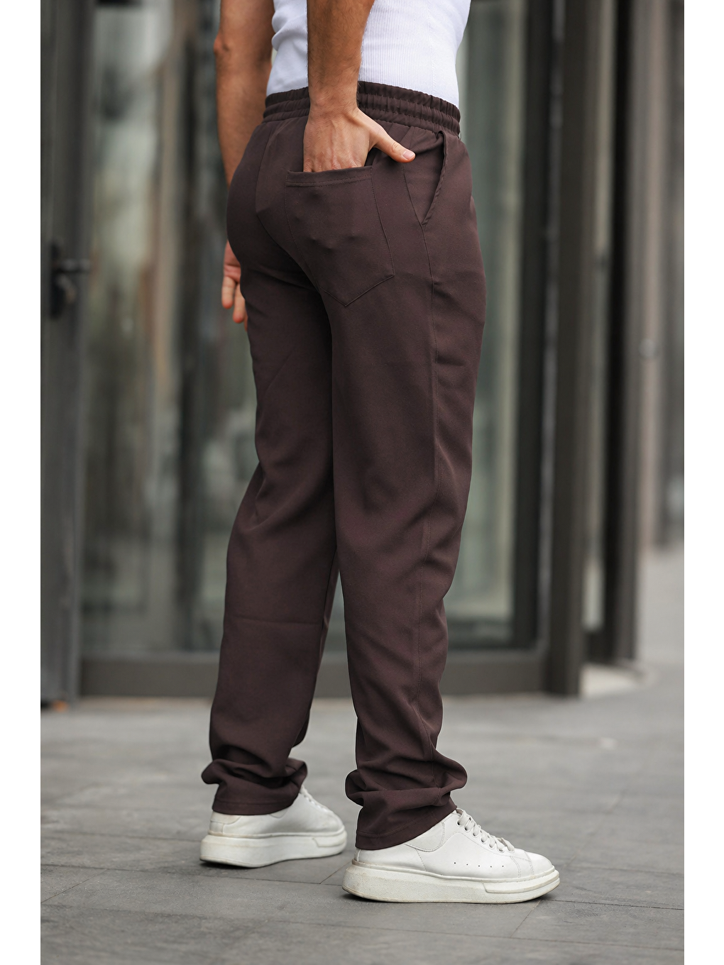 Kahverengi Erkek Bol Paça Baggy Pantolon-2