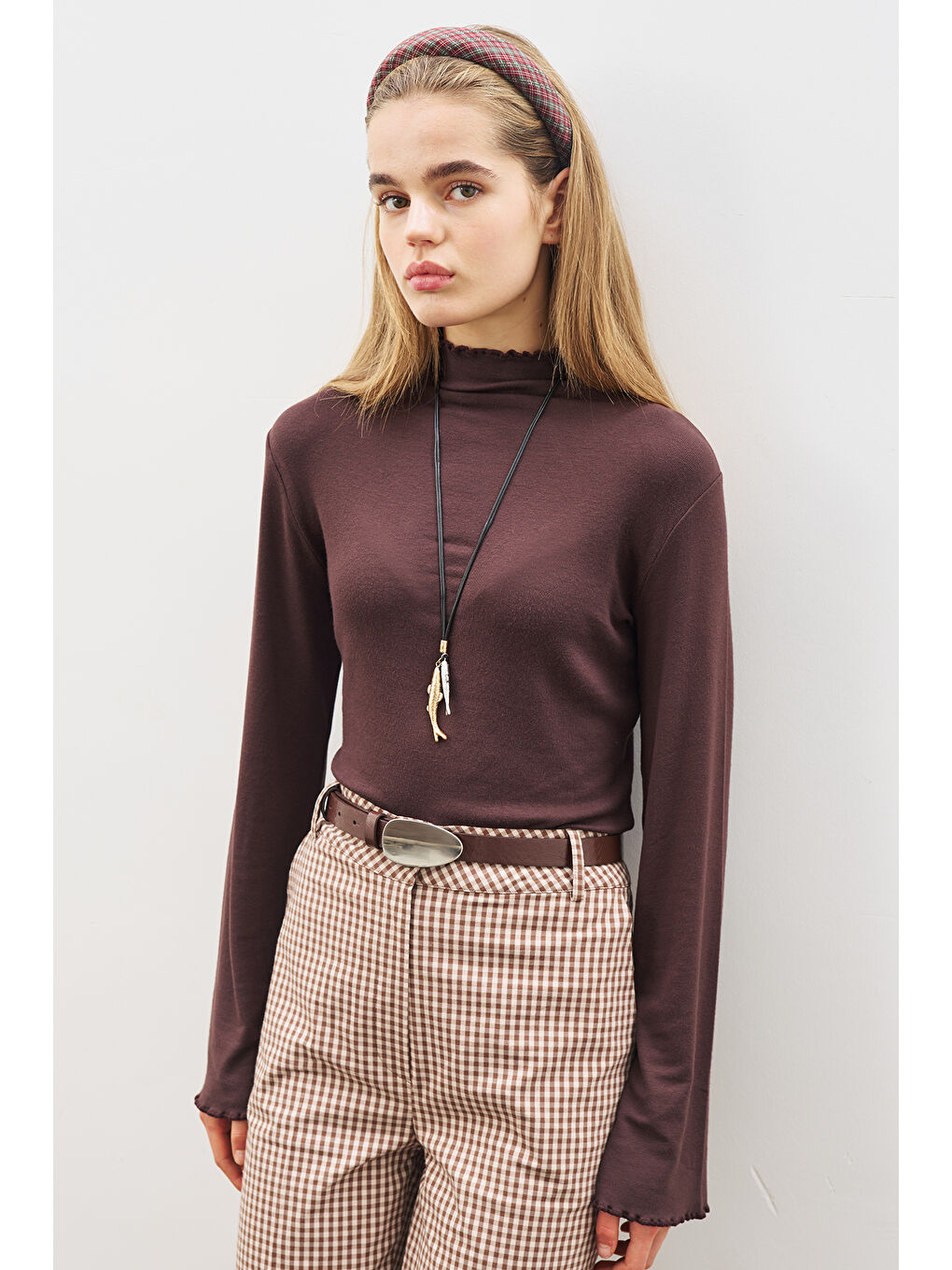 Kahverengi Balıkçı Yaka Bluz Acı Kahve-4