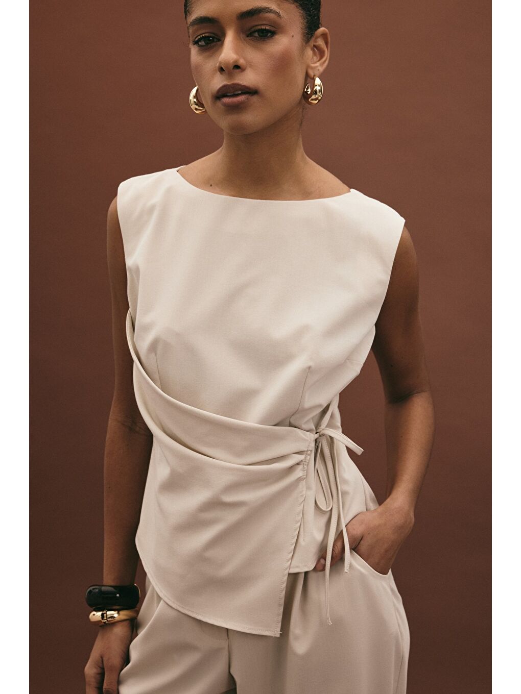 Bej Lena Bluz - Taş-4