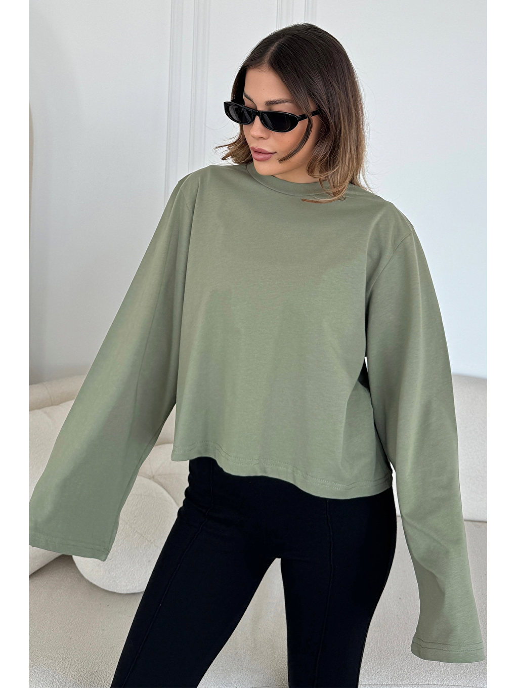 Geniş Kol Oversize 2'Li Paket T-Shirt 965 Haki/Füme-3