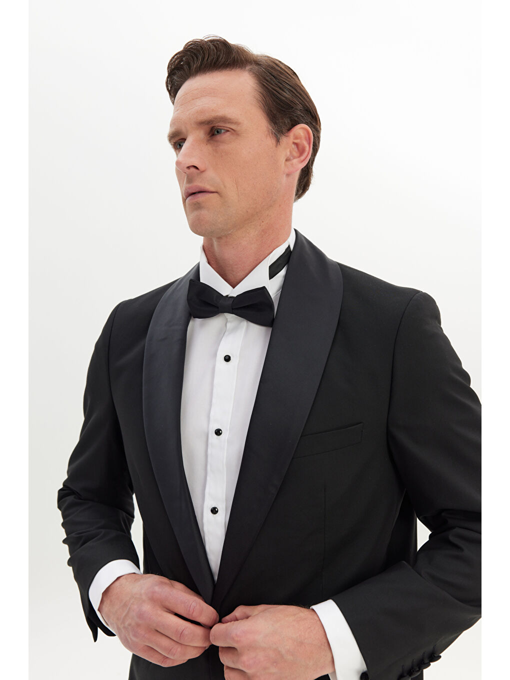 Erkek Siyah Regular Fit Geniş Kesim Kırlangıç Yaka Yünlü Smokin Takım-3