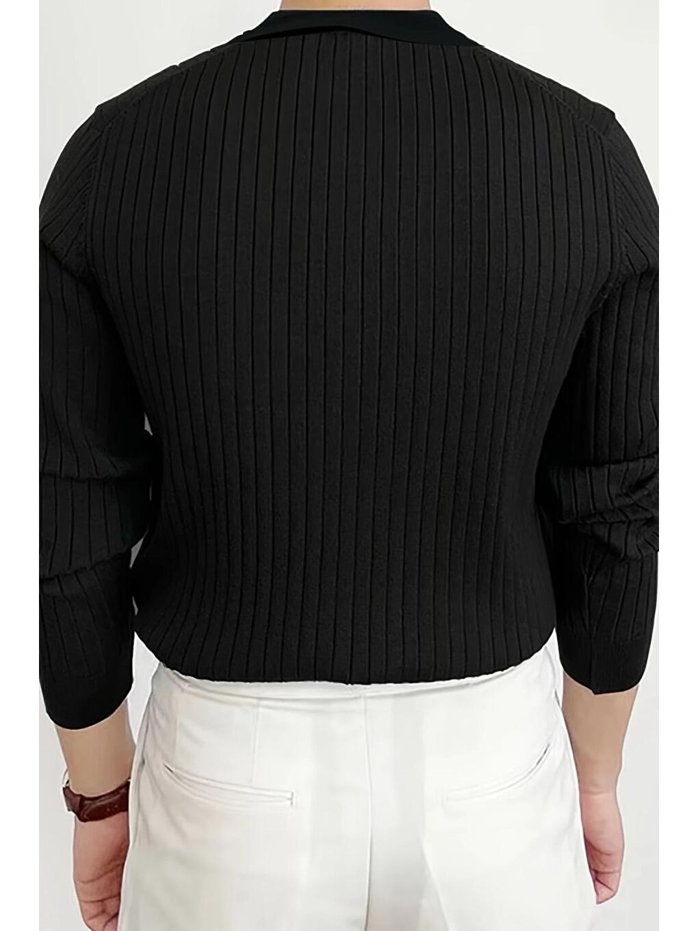 Siyah Josse Slim Fit Old Money Düğmeli Polo Yaka Triko Kazak-4