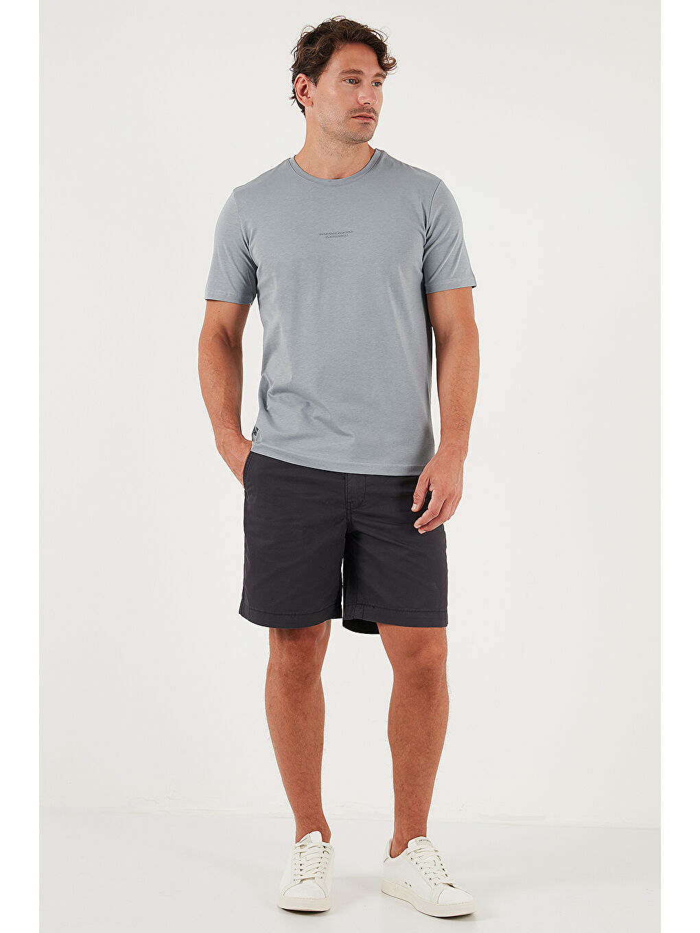 Gri Pamuklu Baskılı Regular Fit Bisiklet Yaka %100 Pamuk Tişört 59020205-1