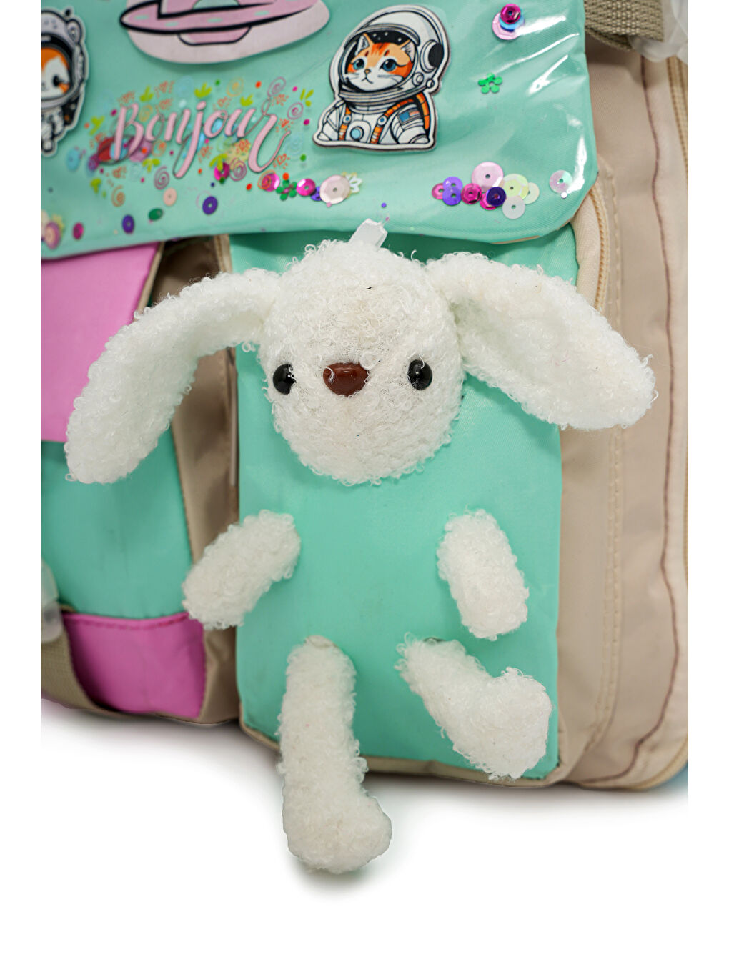 Pelüş Tavşanlı Kız Çocuk İlkokul Çanta Seti-4