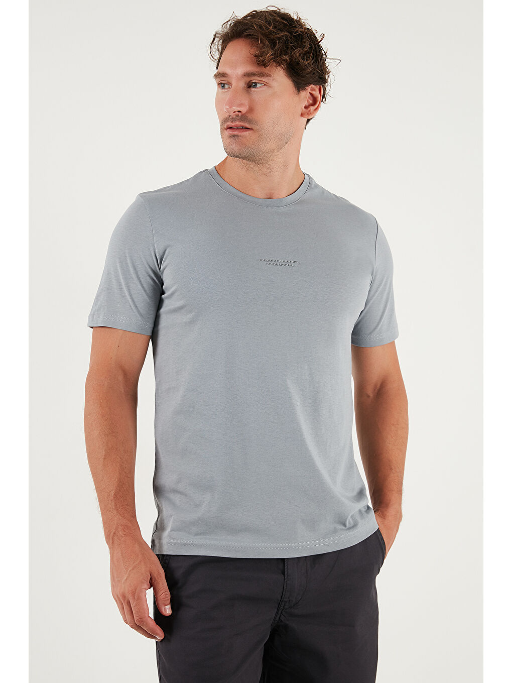 Gri Pamuklu Baskılı Regular Fit Bisiklet Yaka %100 Pamuk Tişört 59020205-2